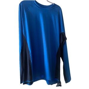 Lands End Men's Long Sleeve Shirt Dry Fit Performance Tee Blue/Black  XXLT